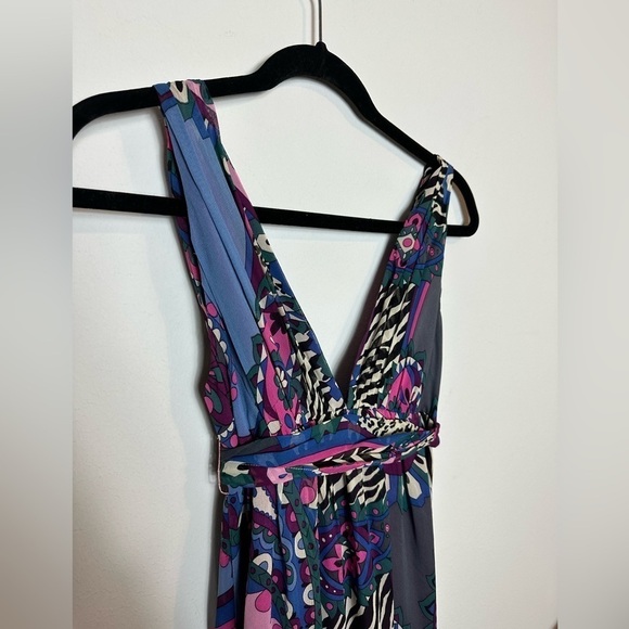 Tibi 100% Silk Geometric Floral V Neck Empire Sleeveless Dress Size 4 - Picture 10 of 12